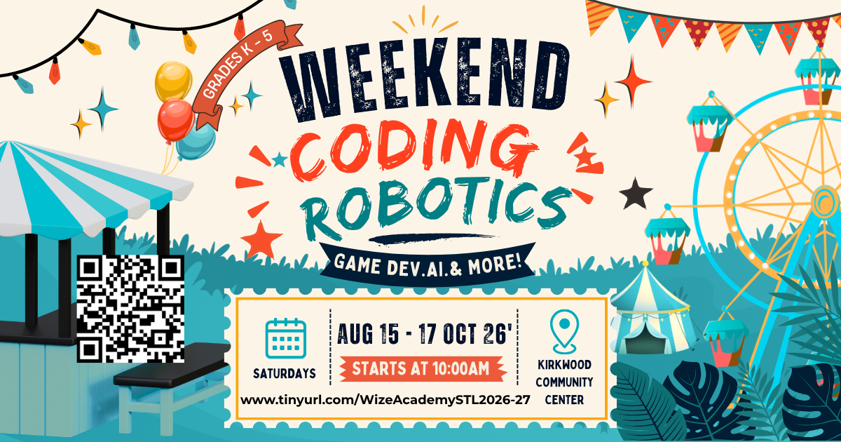 Weekend Coding & Robotics, Grades K-5, Saturdays Aug 15 - Oct 17, 10am, Kirkwood Community Center